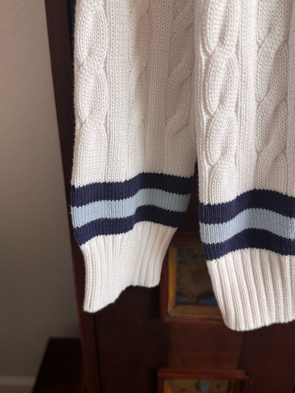 Lilly Pulitzer Brockton Cable Knit V-Neck Varsity Sweater White NWOT Size S - Picture 5 of 8